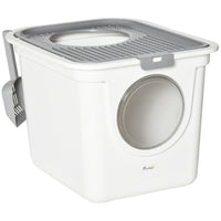 PawHut Enclosed Cat Litter Box with Scoop - White-Cats will enter through the front, then leave from the top, making it easy to get in and out 