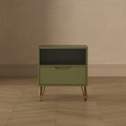Manhattan Comfort Avira 20" Mid-Century Modern 1-Drawer Nightstand - Olive Green-Home Assembly Required (All Hardware Included)