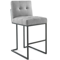 Modway Privy Black Stainless Steel Upholstered Fabric Bar Stool - Black Light Gray-Glam Deco Bar Stool