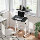 HOMCOM 23.6" Mobile Stand Up Desk - Black-Features a dual-tier desktop with a 45° rotating top for ergonomics