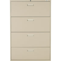 Staples Lateral File Cabinet, 4-Drawer, Sand-Positive interlocking system prevents tipping