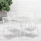 28'' Square White Indoor-Outdoor Steel Patio Table Set with 4 Square Back Chairs [CO-28SQ-02CHR4-WH-GG]-White Powder Coat Finish