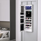 HOMCOM Mirror Jewelry Cabinet with LED Lights and 2 Keys - 14.5" L x 47.25" W x 4" H - White-Simple design with a grey wood grain finish goes well easily with most of the home décor 