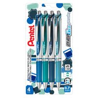 Pentel EnerGel Expressions Retractable Gel Roller Pen - 0.7mm - Cool Blue - Assorted Colours - 4 Pack-Sleek & stylish barrel design with metal accents for a professional look