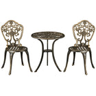 Outsunny 3-Piece Aluminium Garden Bistro Set with Parasol Hole - Bronze-Three-piece set: two chairs and a small table for garden and other outdoor areas 