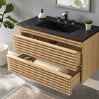 Modway Render 36" Wall-Mount Bathroom Vanity - Oak/Black-MDF and Particleboard