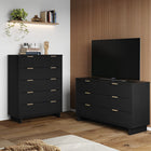 Manhattan Comfort Granville Modern Chest and Double Dresser Set - Black-Recommended for up to 50 inch TV.