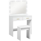 HOMCOM Vanity Desk with Mirror and Lights - 31.5" L x 15" W x 53.1" H - White-Big mirror and 10 Hollywood bulbs offer superior lighting options 
