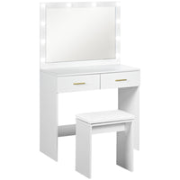 HOMCOM Vanity Desk with Mirror and Lights - 31.5" L x 15" W x 53.1" H - White-Big mirror and 10 Hollywood bulbs offer superior lighting options 