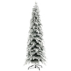 HOMCOM 7' Snow-Flocked Pencil Christmas Tree with Auto Open and Steel Base - Green-7 ft/2.1 m tall in a real tree shape, providing a healthy, natural look 