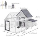 PawHut 65" Wooden Hen House with Run Box - Grey-Ramp allows chickens to easily enter and exit the housing area 