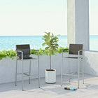 Modway Shore Outdoor Patio Aluminum Bar Stool - Silver Gray - Set of 2-Plastic Wood Accent Paneling