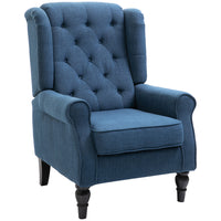 HOMCOM Fabric Accent Chair with Wood Legs - Rolled Arms for Bedroom - Blue-Great for living room, bedroom, office, meeting room and more
