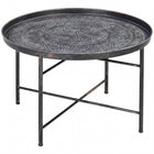 HOMCOM 24" Round Coffee Table with Hammered Tray Top Metal - Pewter-Elegant Boho aesthetic enhances home decor with luxurious charm