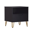 Manhattan Comfort Avira 20" Mid-Century Modern 1-Drawer Nightstand - Black-Sleek metal legs add a contemporary touch and sturdy support