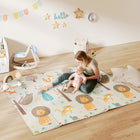 Qaba Baby Play Mat 77" L x 69" W - Extra Large Double Sided Foldable Crawling Mat - Animal Theme-Made from XPE, safe for crawling and playtime 