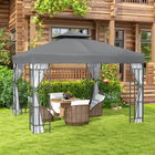 Outsunny 10 ft W x 10 ft L Garden Gazebo Outdoor Sunshade Portable with Screen - Grey-Double tiered top ensures excellent air circulation and keeps inside cool and comfortable