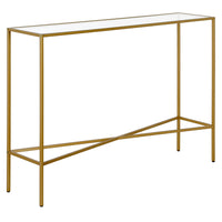Hudson&Canal Henley 42"W Console Table with Glass Top - Brass-An industrial design for your entryway, living room, den, and more