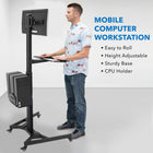 Mount-It Mobile PC Workstation-Monitors tilt 30 degrees up and 30 degrees down