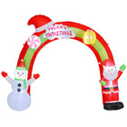 Outsunny 10' Lit Inflatable Archway Christmas Yard Decoration-Santa Claus and snowman standing in front of archway celebrating Christmas 