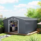 Outsunny 11' x 13' Garden Storage Shed with Foundation Kit - Dark Grey-Made from galvanized steel with a protective top coat for durability and stable
