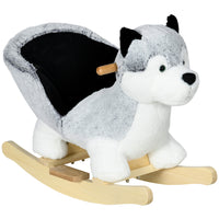 Qaba Kids Plush Husky Rocking Horse - Grey-Husky design with realistic sound captivates and delights children 