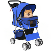 PawHut Pet Stroller with Wheels - Travel Zipper Entry - Foldable Carrier Cart - Blue-Strong steel frame and robust fabric folds compactly for easy transport
