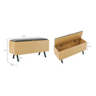 Manhattan Comfort Paloma 35.8" Modern Linen Weave Upholstered Accent Storage Bench - Natural Oak-Features a Lift Top Bench Designed for Extra Storage Within