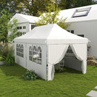 Outsunny 20 ft W x 10 ft L Adjustable Pop Up Canopy Tent with Sidewall and Carry Bag - White-Height adjustable to three settings with a push-button, safe for fingers