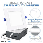 Impotek 4" Square LED 9W 5CCT Dimmable Recessed Ceiling Light - 4 Pack-Exceptional Brightness & Adjustable Dimming - Illuminate your space with the pinnacle of LED technology. Our recessed ceiling light boasts superior lumens for unparalleled brightness while maintaining energy efficiency at just 9 Watts for 800 lumens. Experience smooth dimming from 5% to 100%, ensuring compatibility with a wide range of dimmers on the market. Please note, a dimmer is not included