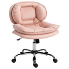 HOMCOM Criss Cross Armless Office Chair with Wheels - Pink-Wide, armless seat with double-tier doll cotton padding allows for comfortable cross-legged sitting