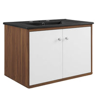 Modway Transmit 30" Wall-Mount Bathroom Vanity - Walnut/Black-Mid-Century Modern Vanity