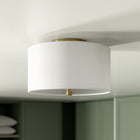 Hudson&Canal Ellis 12" Flush Mount with Fabric Shade - Brass/White-Handcrafted brass finish is applied to the round metal base
