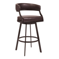 Armen Living Saturn 30" Bar Height Swivel Bar Stool in Brown Faux Leather & Auburn Bay Metal-It can be tough crafting the perfect seating option for our customers, we are always thinking of the most unique ideas for the best user experience. Providing these features is one way we can do this and help exceed your expectations. The wonderful full 360-degree swivel function allows for maximum mobility. The smooth glide swivel function allows you to change directions with ease, making this your new favorite sea