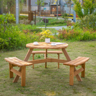 Outsunny Picnic Table Bench Set with Umbrella Hole for 6 People - Brown-Heavy duty steel frame construction covered with fast drying Oxford fabric