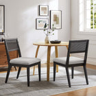 Modway Nimba Faux Rattan Fabric Dining Chairs - Heathered Weave Light Grey - 2 Pack-Rubberwood Frame