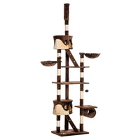 PawHut 94" - 102" Floor-To-Ceiling Huge Cat Tree Tower - Brown-Adjustable height (94.5" to 102.4") for safety 