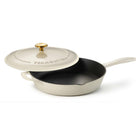 Tramontina Bestow 12" Enameled Cast Iron Skillet with Lid - Latte with Gold Knob-Cast iron construction provides superior heat retention and distribution
