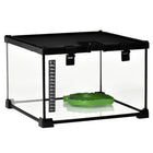 PawHut Glass Reptile Terrarium, with Thermometer and Water Basin - 12" D x 12" W x 8" H - Black-360° visually appealing, full view of the landscape 