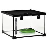 PawHut Glass Reptile Terrarium, with Thermometer and Water Basin - 12" D x 12" W x 8" H - Black-360° visually appealing, full view of the landscape 