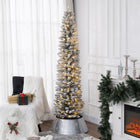 HOMCOM 7' Snow-Flocked Artificial Pencil Christmas Tree with Lights - Green-Branches face up and down, creating a lively tree appearance 