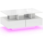 HOMCOM Modern Coffee Table with LED Lights - High Gloss White-RGB LED lights with different colours, modes, brightness and timer controlled by included remote