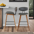 Armen Living Fox 25.5" Counter Height Mid-Century Modern Bar Stool in Grey Faux Leather & Walnut Wood-These stools provide stability with their strong metal 4-leg base, giving you a stable foundation that will always offer optimal comfort.