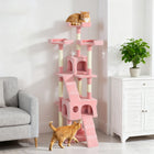 PawHut 68"es Cat Tree, Multi-Level Large Cat Tower Condo - Pink-Post made with the wear-resistant sisal rope for your cat's scratching and grooming needs