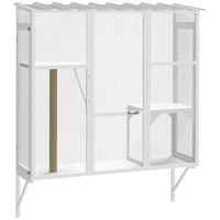 PawHut 61" H Outdoor Catio Window Box - White-Expandable windows enhance outdoor space and natural interaction for cats 