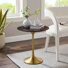 Modway Lippa 20" Round Wood Side Table - Gold Cherry Walnut-Chip-Resistant Metal Pedestal Base