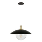 Hudson&Canal Alvia 14.5" Wide Pendant with Metal/Glass Shade - Matte Black/Brass/Clear-Coastal design for your entryway, foyer, or kitchen