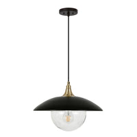 Hudson&Canal Alvia 14.5" Wide Pendant with Metal/Glass Shade - Matte Black/Brass/Clear-Coastal design for your entryway, foyer, or kitchen