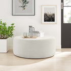 Modway Callum Large 38" Round Woven Heathered Fabric Upholstered Ottoman - Heathered Weave/Ivory-Plastic Legs