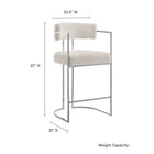 Modway Huron Curved Back Fabric and Metal Counter Stool - Silver Cream-Stainless Steel Chrome Metal Frame